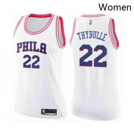 Womens Philadelphia 76ers 22 Mattise Thybulle Swingman White Pink Fashion Basketball Jersey
